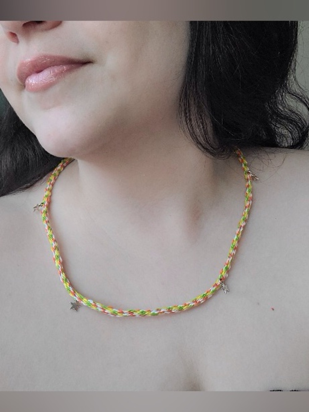Handmade Braided Star Charm Necklace in Yellow orange green white unisex - Picture 5 of 10